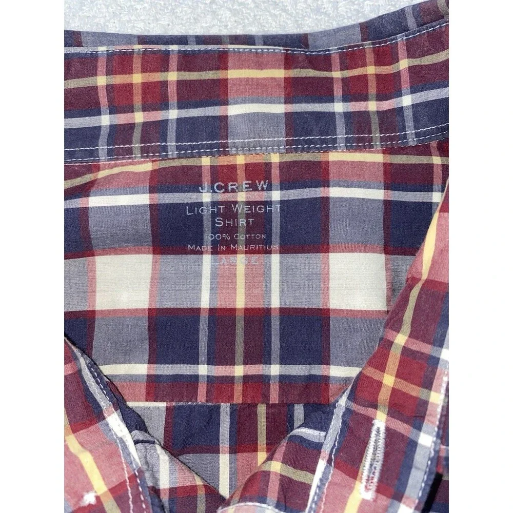 J.Crew Lightweight Plaid Button Down Shirt Men's Large Cotton Blue Red